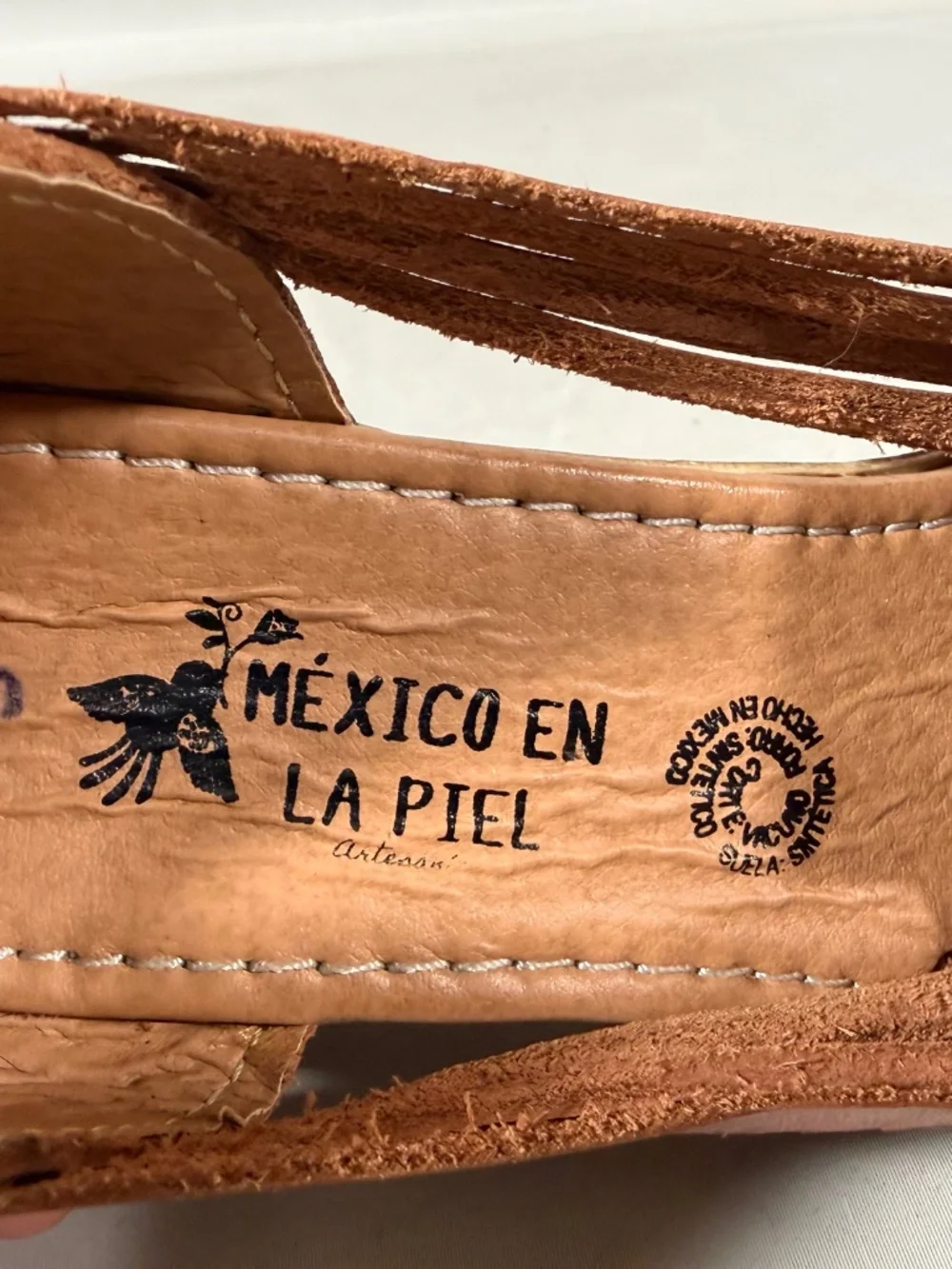 Mexico En La Piel Braided Woven Leather Huarache Wedge Sandals Ankle Womens 8